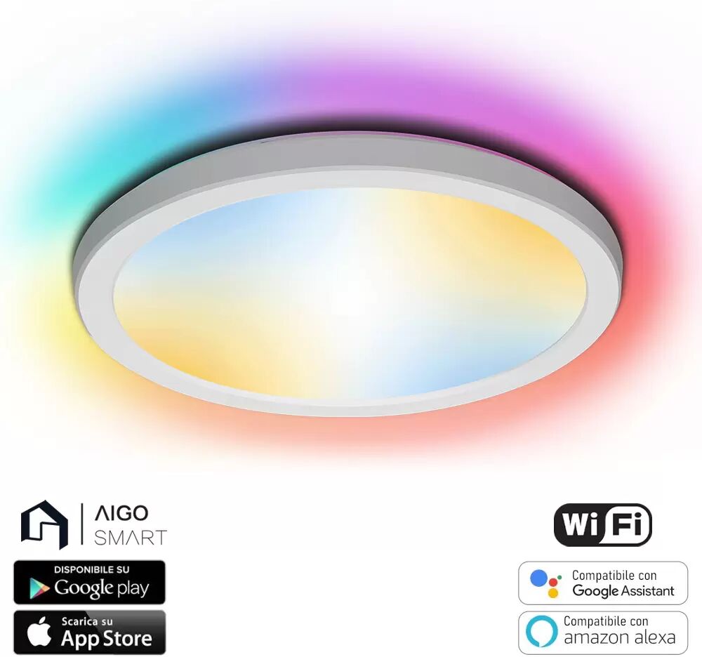 Plafoniera Led Smart 19W WiFi RGB, CCT, luce regolabile e dimmerabile Aigostar