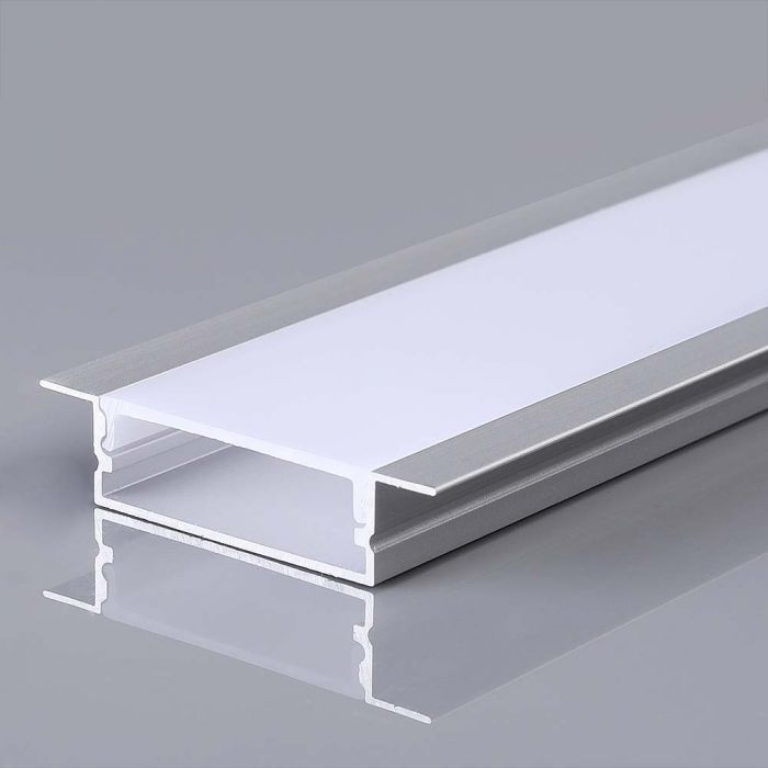 V-Tac Vt-8205 Profilo In Alluminio Colore Silver Per Striscia Led A Incasso Copertura Satinata 2mt 2000x30x10mm - 23177