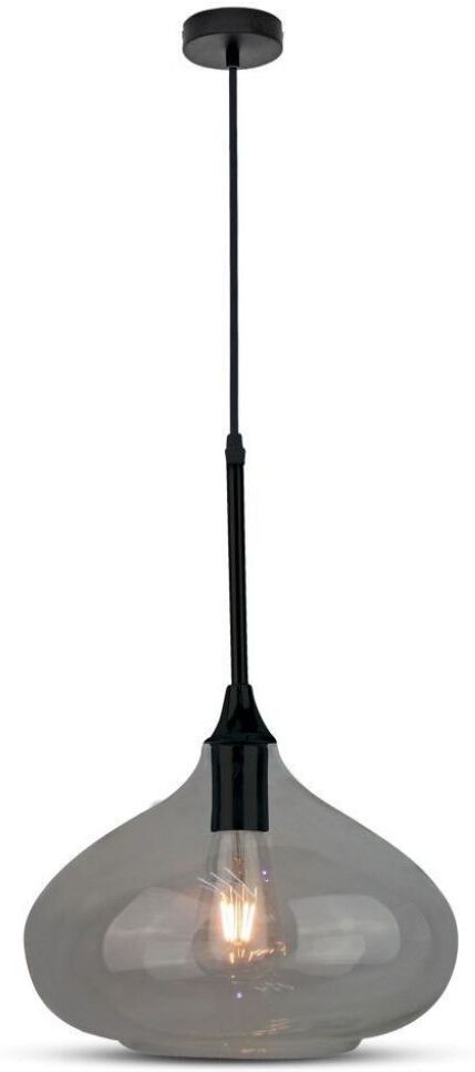 V-Tac Vt-7281 Lampadario Led A Goccia In Vetro 1mt Ф285mm Finitura Lucida Nero Con Portalampada E27