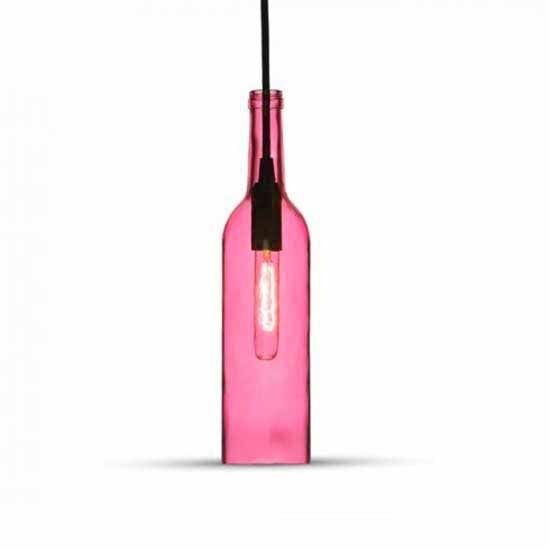 V-Tac Vt-7558 Lampadario Led Forma Bottiglia Decorativo In Vetro Rosa-Fucsia 1mt Attacco E14 Ф72mm Sku 3774