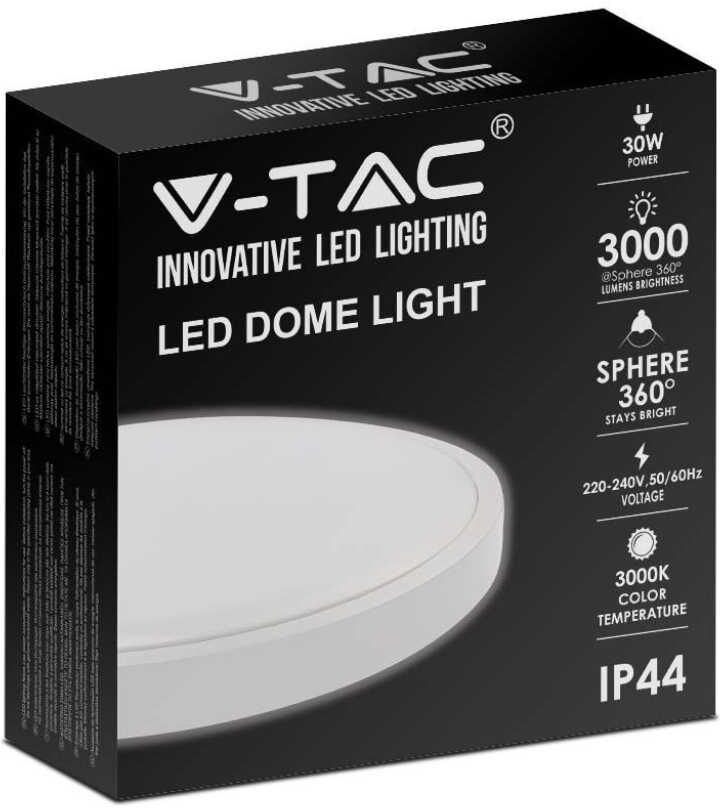 V-Tac Vt-8630w-Rd Plafoniera Led 30w Ip44 Rotonda Bianca 360° Design Moderno 3000k - Sku 7621