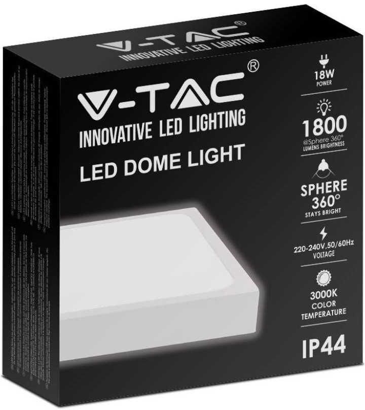 V-Tac Vt-8618w-Sq Plafoniera Led 18w Quadrata Bianca 3000k Colore Bianco Da Soffitto Parete Ip44 - Sku 7624