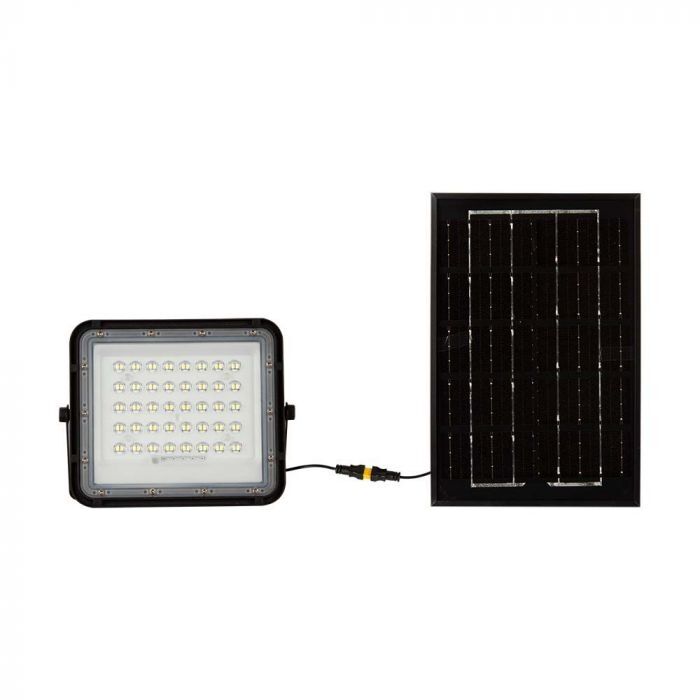 V-Tac Vt-40w Faro Led 6w Nero Con Pannello Solare E Telecomando Led Proiettore Con Batteria Sostituibile 6400k 3m Cavo - 7821