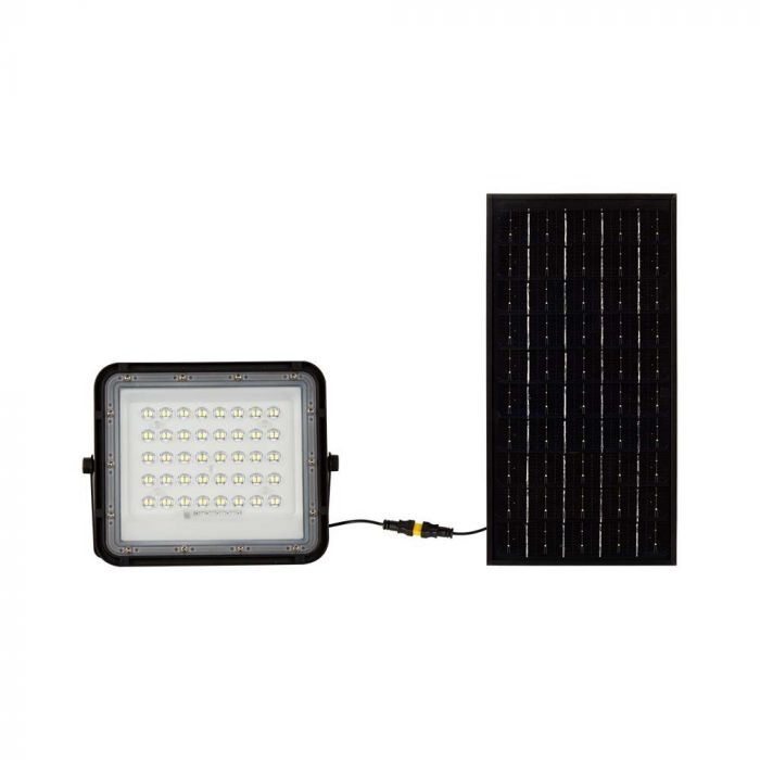 V-Tac Vt-80w Faro Led Nero Con Pannello Solare 10w E Telecomando Led Proiettore Con Batteria Sostituibile 4000k 3m Cavo - 7824