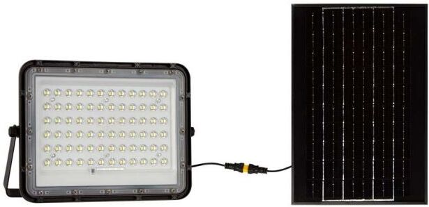 V-Tac Vt-120w Faro Led Nero Con Pannello Solare 15w E Telecomando Led Proiettore Con Batteria Sostituibile 4000k 3m Cavo - 7826