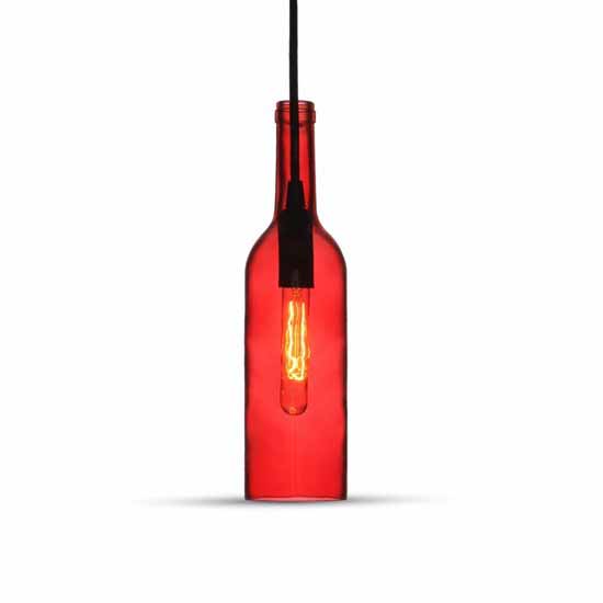 V-Tac Vt-7558 Lampadario Decorativo Led Forma Di Bottiglia 1mt E14 Ф72mm In Vetro Rosso Sku 3769