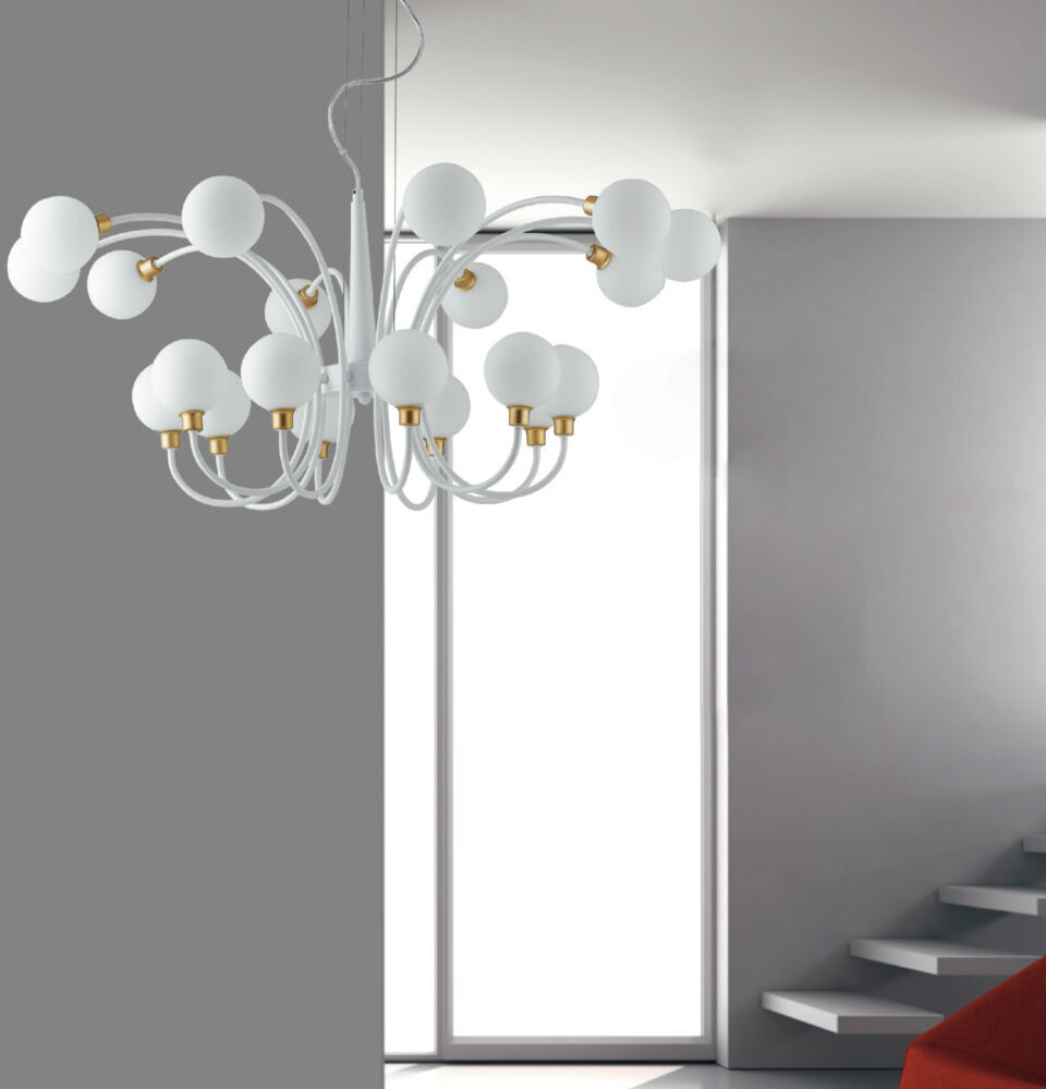 Lampadario Sospensione Aida Class Colore Bianco Oro 28W Mis 96 x 42 x 133 cm