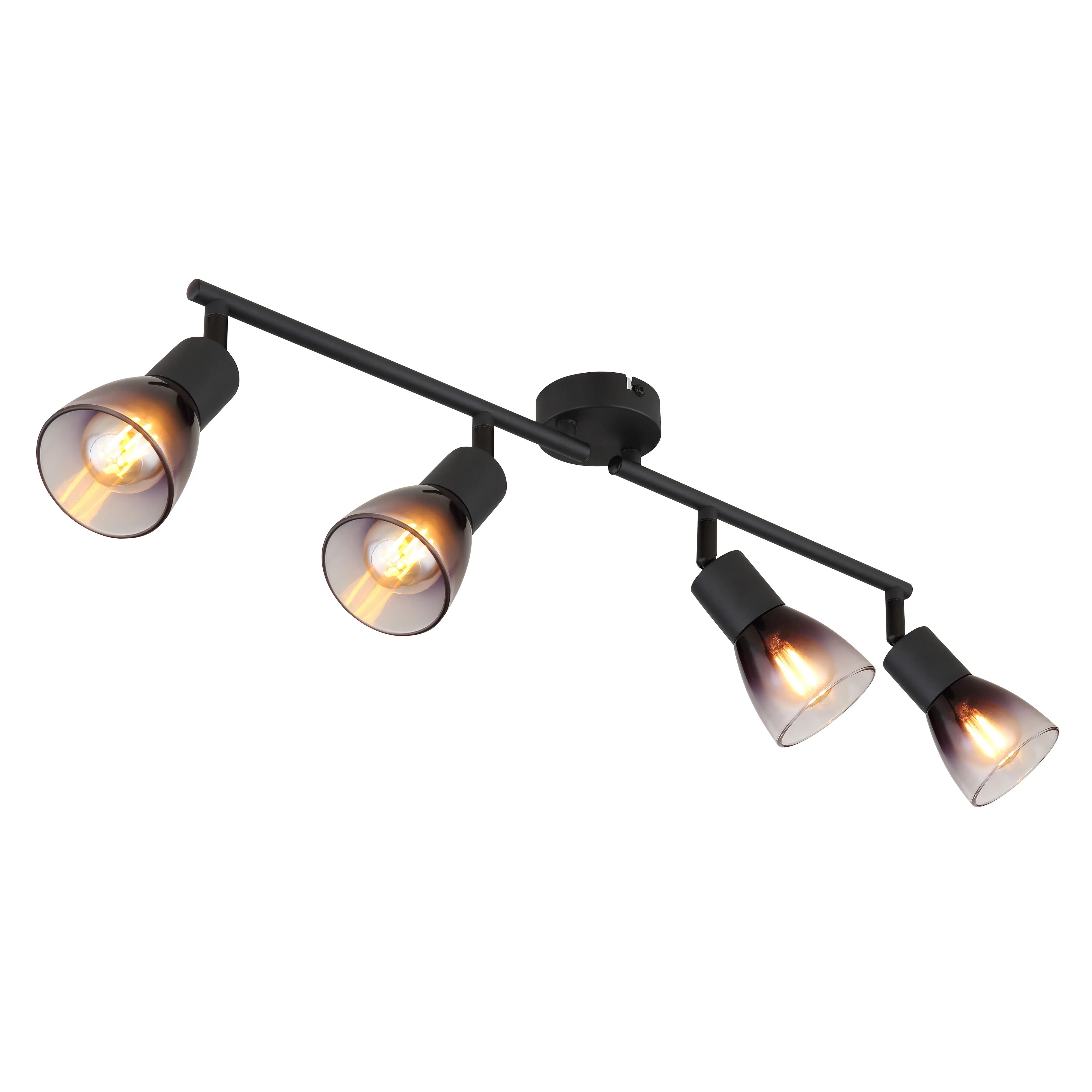 Tecnomat BARRA 4 LUCI GLOBO LIGHTING DAVOLA 4xE27 FINO A 25W METALLO NERO E VETRO FUME'