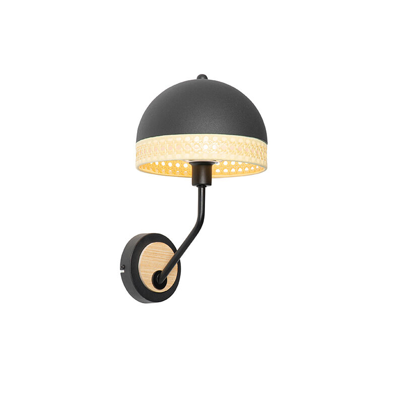 QAZQA Oosterse wandlamp zwart met rotan 20 cm - Magna Rotan