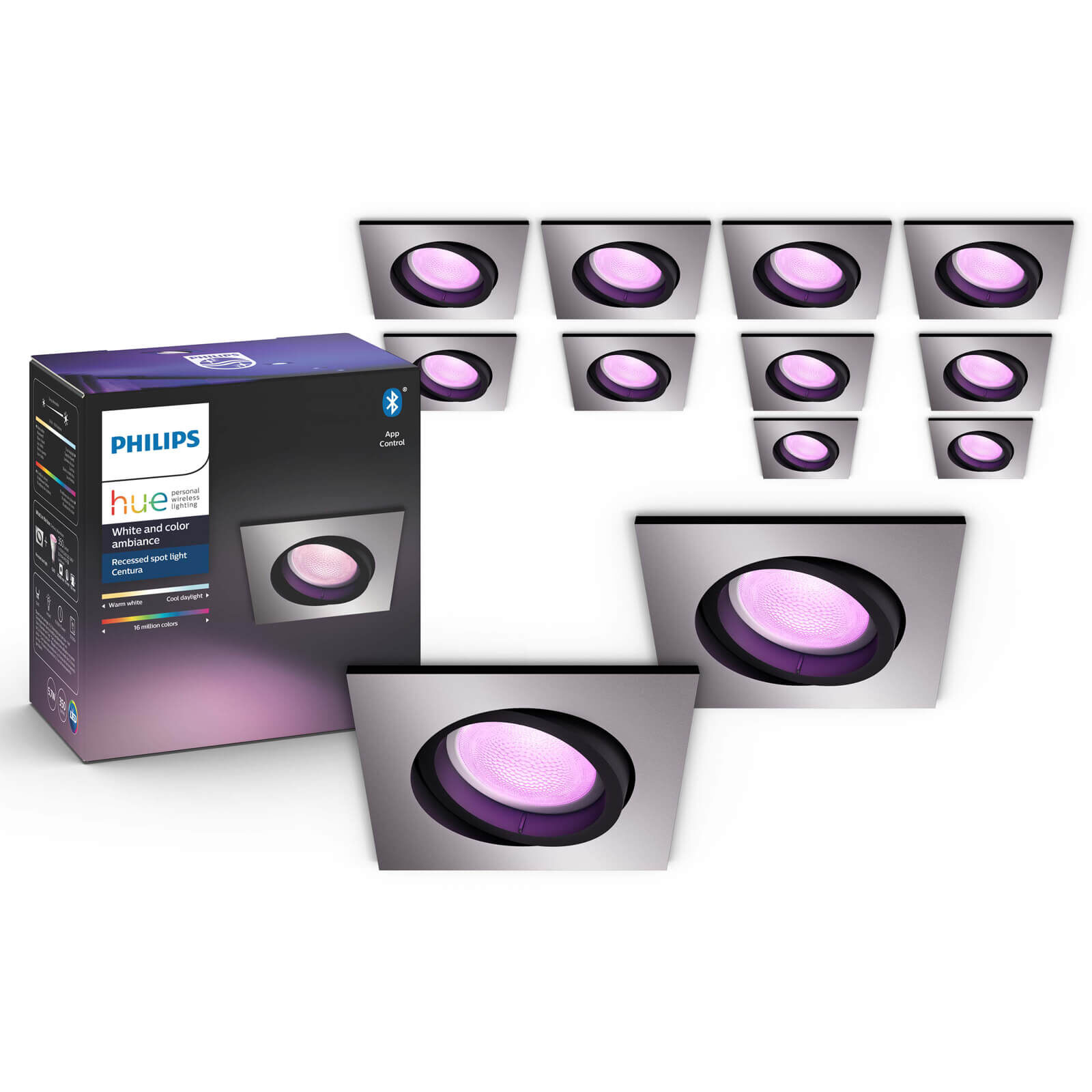 Philips Hue Centura inbouwspot - White and Color - aluminium vierkant (12-pack)