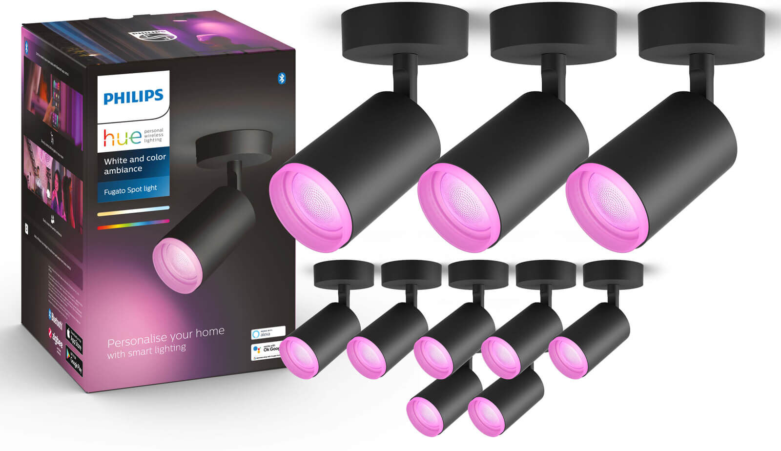 Philips Hue Fugato opbouwspot - White and Color - 1-spot zwart (10-pack)