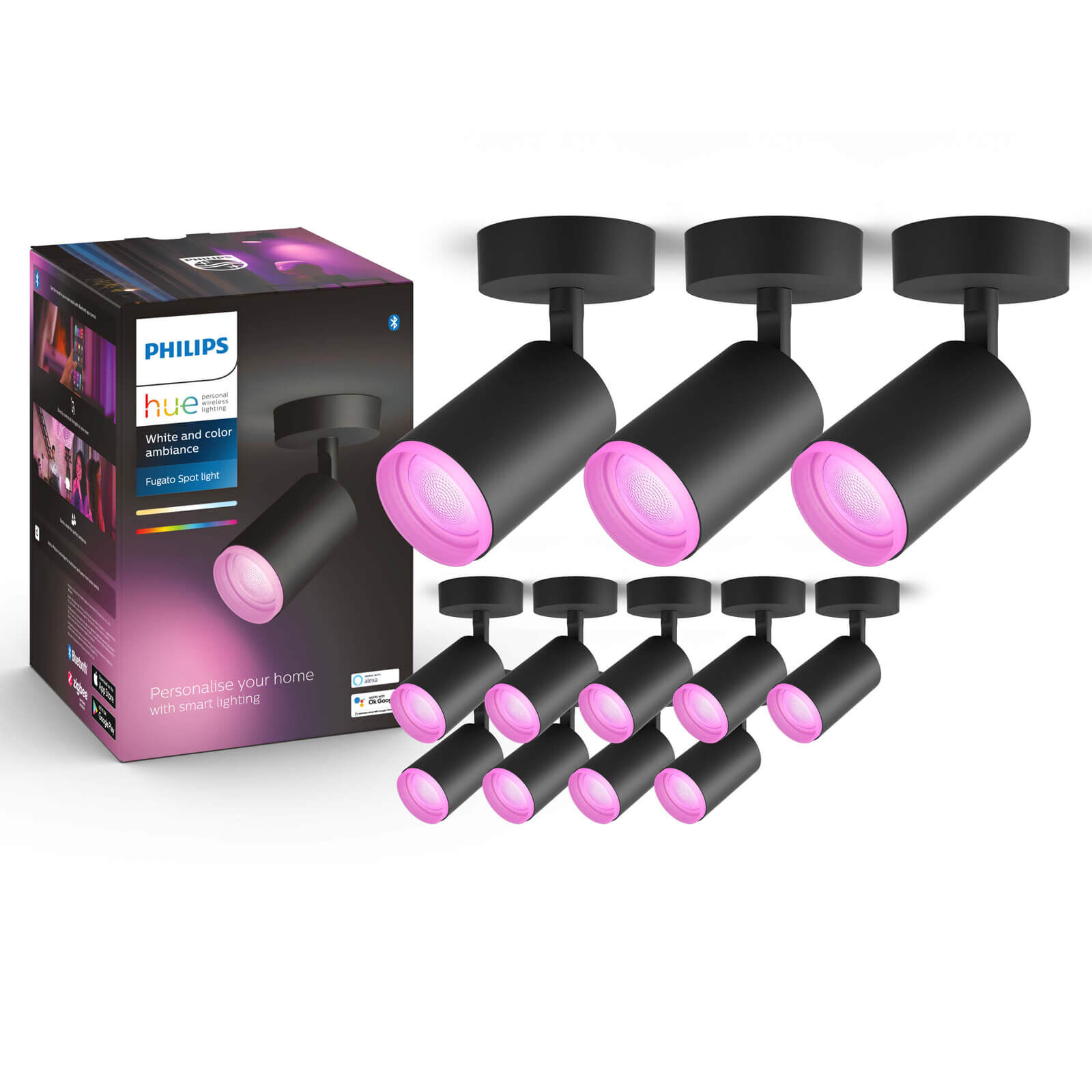 Philips Hue Fugato opbouwspot - White and Color - 1-spot zwart (12-pack)