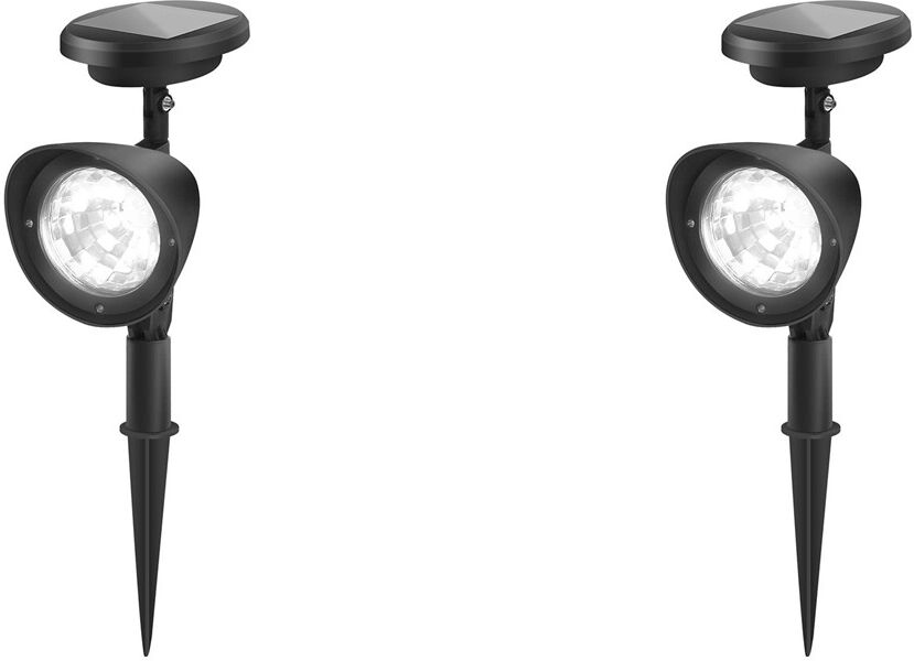 BES LED LED Priklamp met Zonne-energie - Set 2 Stuks - Aigi Wondy - 0.08W - Helder/Koud Wit 6500K - Mat Zwart - Kunststof