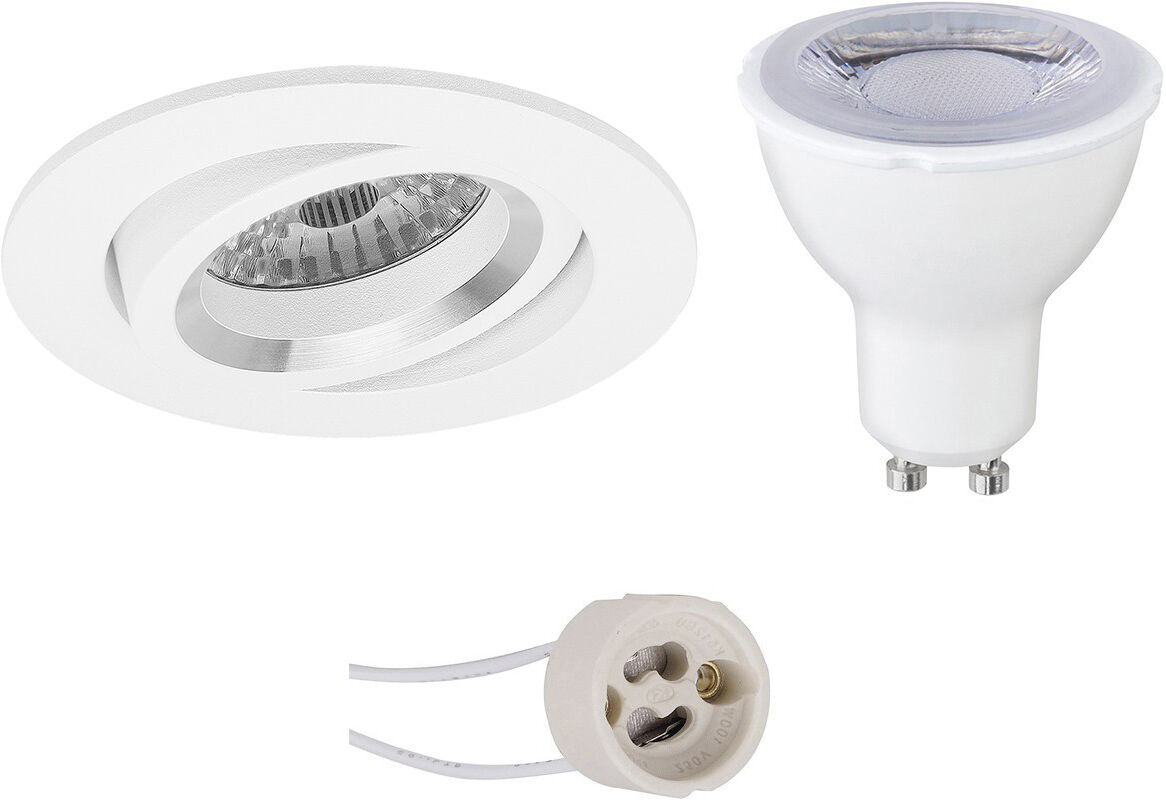 BES LED LED Spot Set - Pragmi Aerony Pro - GU10 Fitting - Dimbaar - Inbouw Rond - Mat Wit - 6W - Helder/Koud Wit 6400K - Kantelbaar - Ø82mm