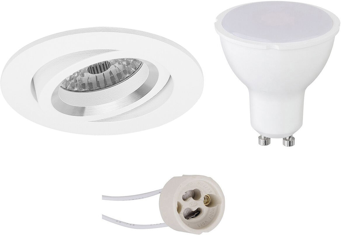 BES LED LED Spot Set - Aigi - Pragmi Aerony Pro - GU10 Fitting - Inbouw Rond - Mat Wit - 6W - Warm Wit 3000K - Kantelbaar - Ø82mm