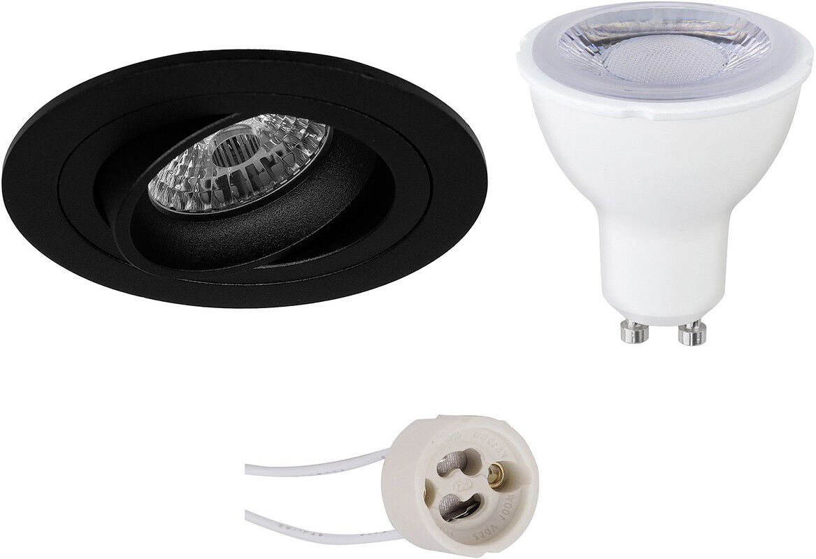 BES LED LED Spot Set - Pragmi Alpin Pro - GU10 Fitting - Dimbaar - Inbouw Rond - Mat Zwart - 6W - Warm Wit 3000K - Kantelbaar Ø92mm