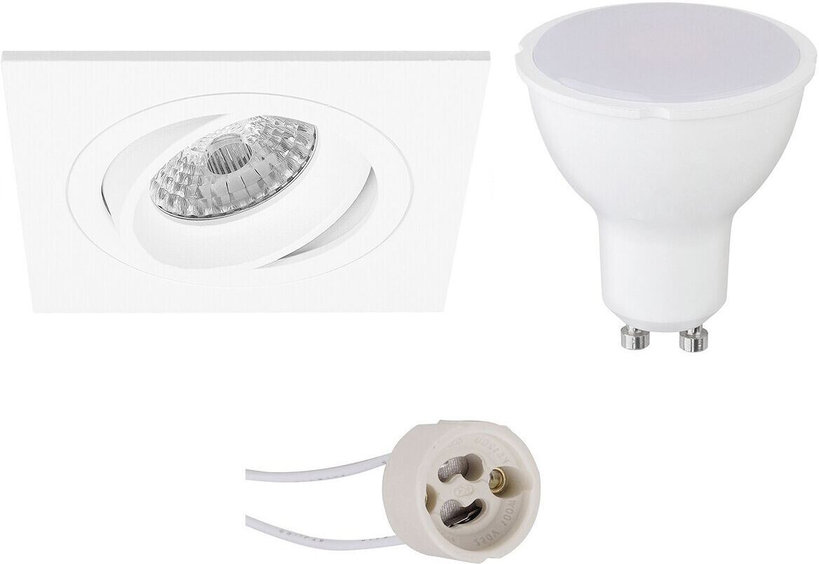 BES LED LED Spot Set - Pragmi Borny Pro - GU10 Fitting - Dimbaar - Inbouw Vierkant - Mat Wit - 6W - Helder/Koud Wit 6400K - Kantelbaar - 92mm