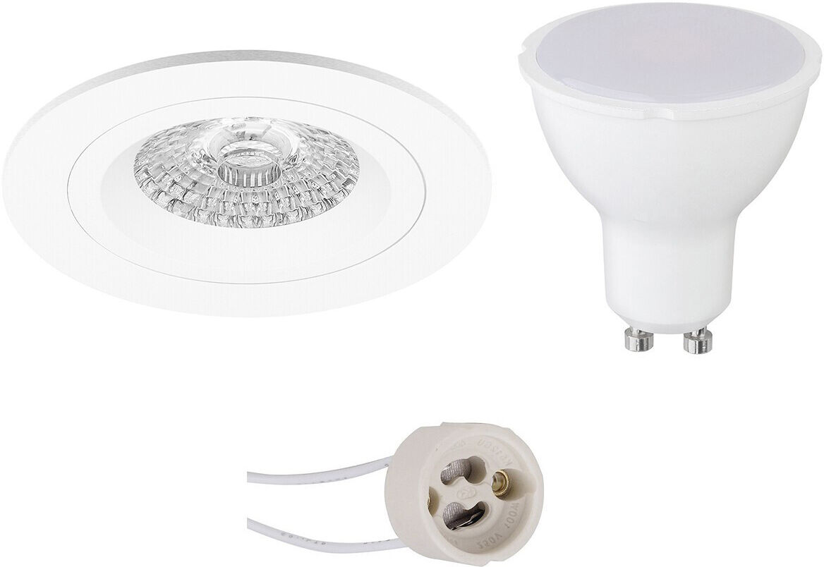 BES LED LED Spot Set - Pragmi Rodos Pro - GU10 Fitting - Dimbaar - Inbouw Rond - Mat Wit - 6W - Warm Wit 3000K - Ø93mm