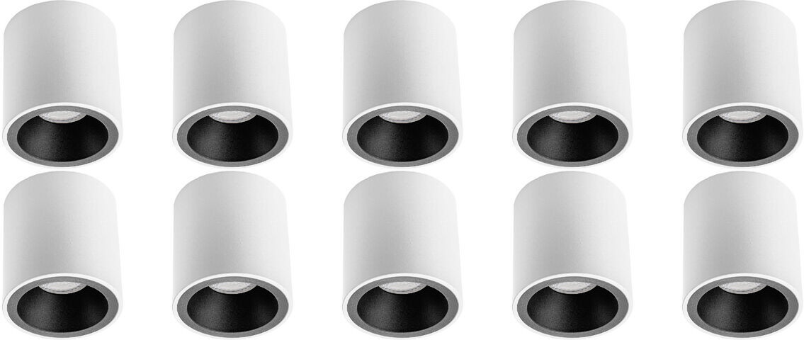 BES LED Opbouwspot 10 Pack - Pragmi Cliron Pro - GU10 Fitting - Opbouw Rond - Mat Wit/Zwart - Aluminium - Verdiept - Ø90mm