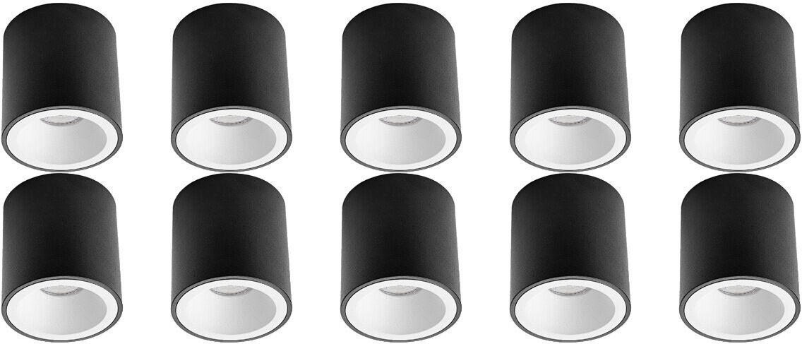 BES LED Opbouwspot 10 Pack - Pragmi Cliron Pro - GU10 Fitting - Opbouw Rond - Mat Zwart/Wit - Aluminium - Verdiept - Ø90mm