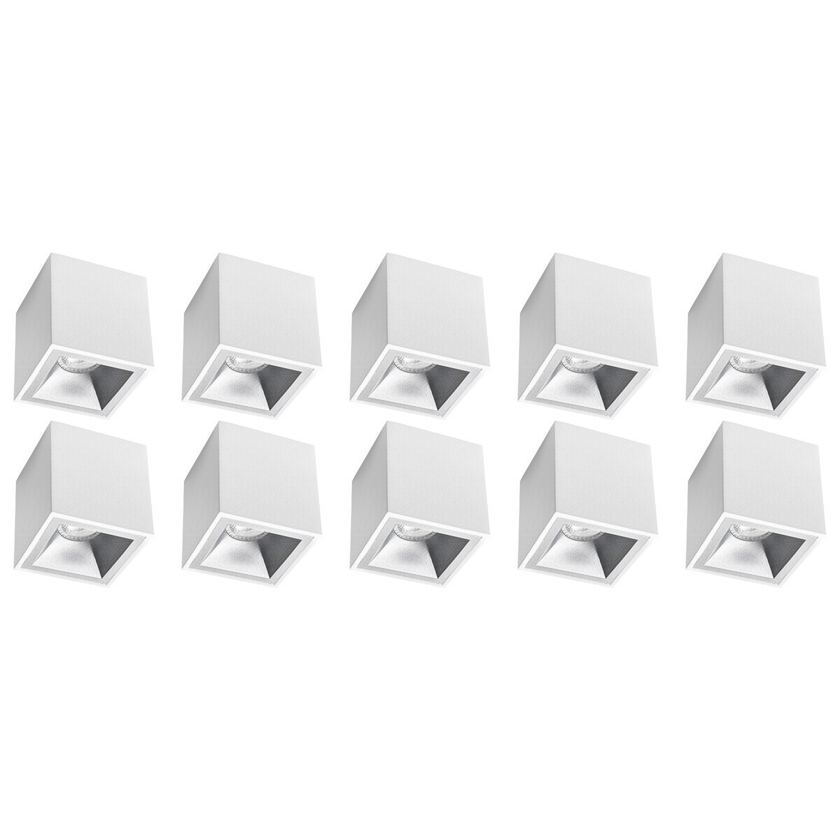 BES LED Opbouwspot 10 Pack - Pragmi Cliron Pro - GU10 Fitting - Opbouw Vierkant - Mat Wit/Zilver - Aluminium - Verdiept - Ø90mm