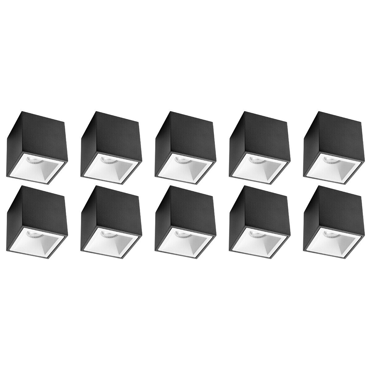 BES LED Opbouwspot 10 Pack - Pragmi Cliron Pro - GU10 Fitting - Opbouw Vierkant - Mat Zwart/Wit - Aluminium - Verdiept - Ø90mm