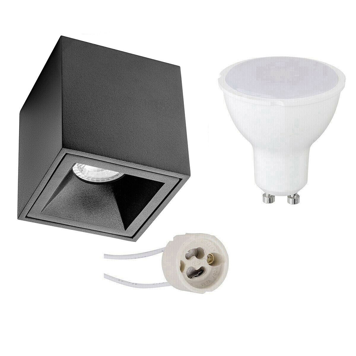 BES LED Opbouwspot Set - Pragmi Cliron Pro - GU10 Fitting - Dimbaar - Opbouw Vierkant - Mat Zwart - 6W - Warm Wit 3000K - Verdiept - 90mm