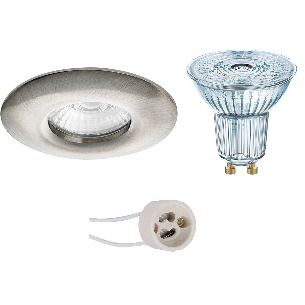 BES LED Voordeelset: LED Spot Set - OSRAM Parathom PAR16 930 36D - Pragmi Luno Pro - Waterdicht IP65 - GU10 Fitting - Dimbaar - Inbouw Rond - Mat Nikkel - 3.7W - Warm Wit 3000K - Ø82mm - Voordeelset