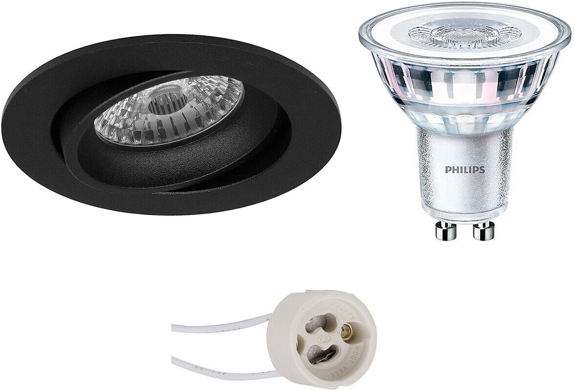 BES LED Voordeelset: LED Spot Set - Pragmi Delton Pro - GU10 Fitting - Inbouw Rond - Mat Zwart - Kantelbaar - Ø82mm - Philips - CorePro 827 36D - 3.5W - Warm Wit 2700K - Voordeelset