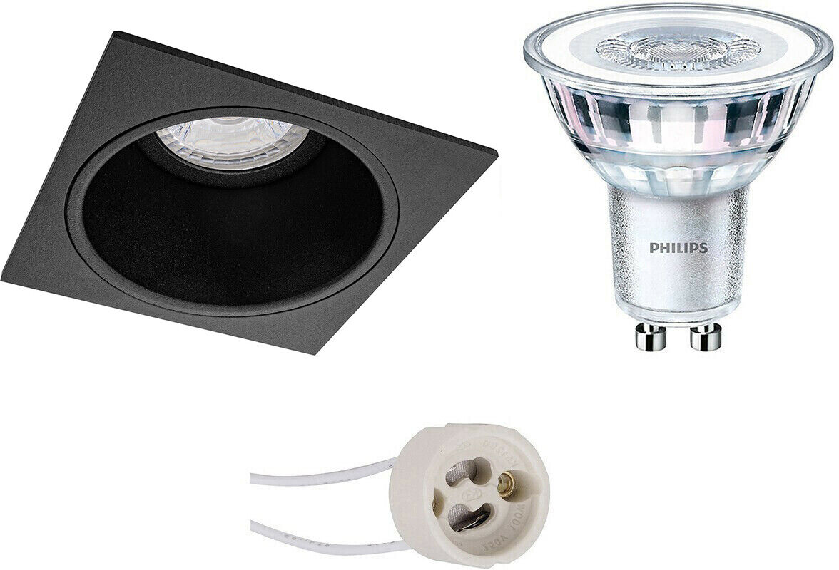 BES LED Voordeelset: LED Spot Set - Pragmi Minko Pro - GU10 Fitting - Inbouw Vierkant - Mat Zwart - Verdiept - 90mm - Philips - CorePro 827 36D - 4W - Warm Wit 2700K - Dimbaar - Voordeelset