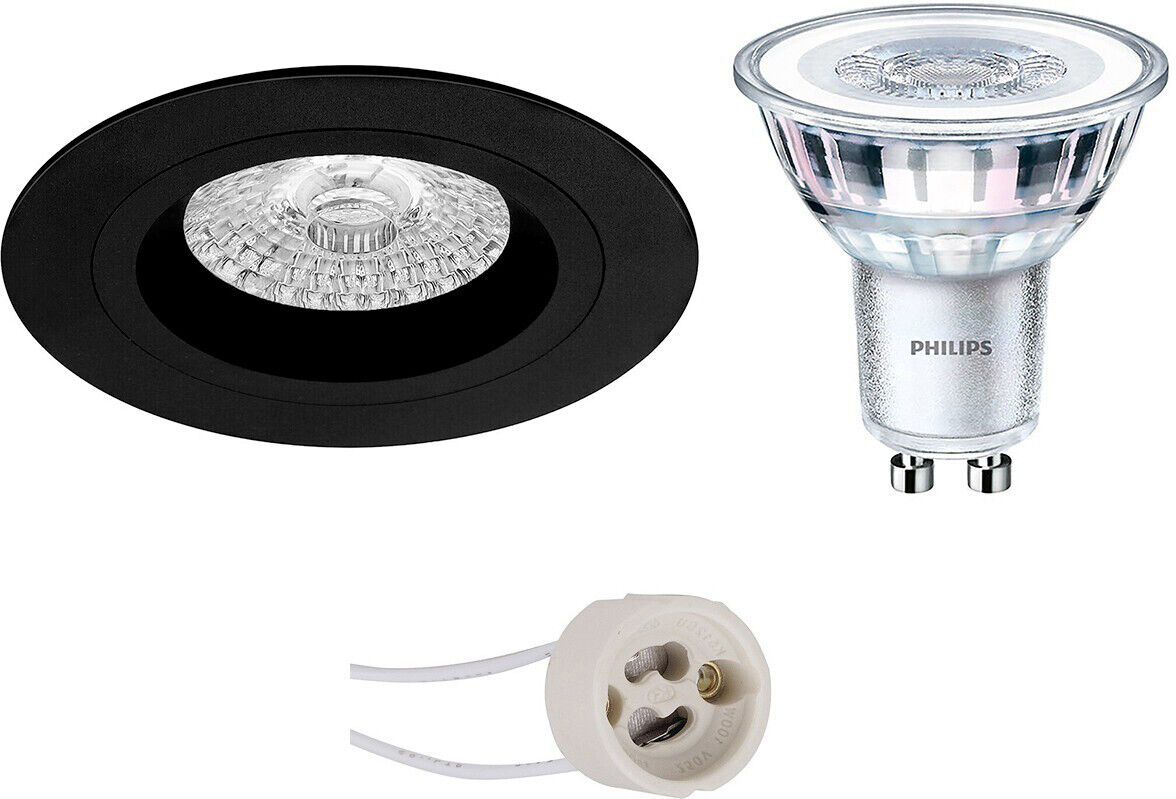 BES LED Voordeelset: LED Spot Set - Pragmi Rodos Pro - GU10 Fitting - Inbouw Rond - Mat Zwart - Ø93mm - Philips - CorePro 830 36D - 5W - Warm Wit 3000K - Dimbaar - Voordeelset