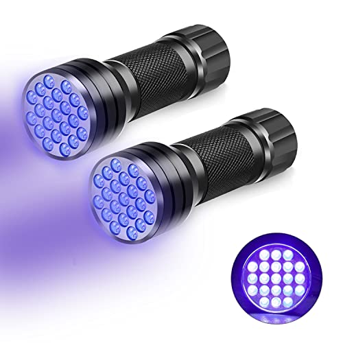 CAM2 Zaklamp, 2 stuks mini UV blacklight zaklamp met 21 leds licht, ultraviolet licht met 395nm voor geocaching, huisdierurindectoren (zonder batterij)
