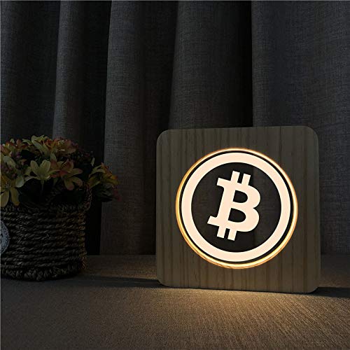Kryptolampen.de Ledlamp van hout in Bitcoin-logo design perfect cadeau voor Krypto fans (BTC)