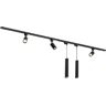 Qub Focus III railverlichting 3 spots en 2 hanglampen zwart 200cm I-vorm