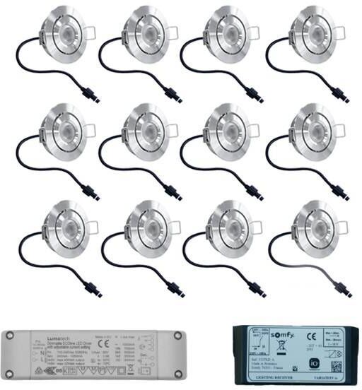 HOFTRONIC™ Set met 12x3 Watt dimbare Lavanto LED inbouwspots IP44 met Somfy IO ontvanger exclusief afstandsbediening