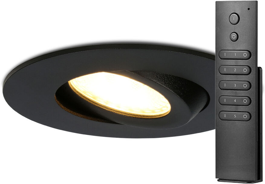 HOFTRONIC™ Set van 20 stuks LED inbouwspots Napels IP65 8 Watt 2700K dimbaar 360° kantelbaar zwart incl. afstandsbediening