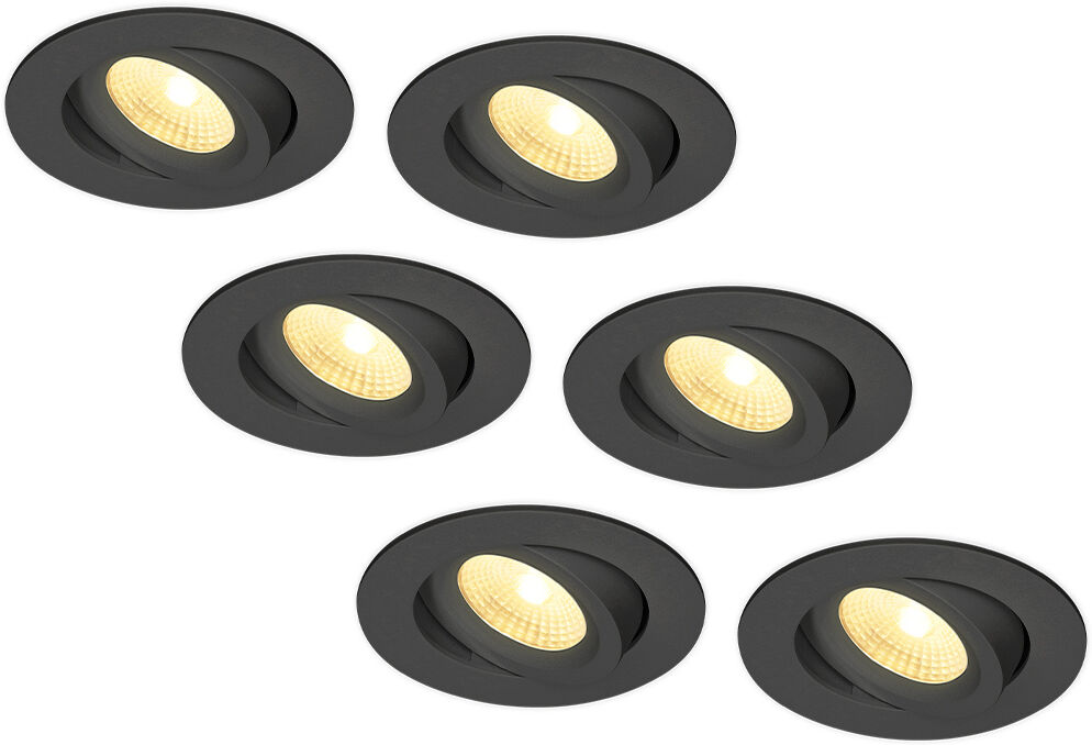 HOFTRONIC™ Set van 6 LED Inbouwspots Salerno zwart 8 Watt 2700K IP44 kantelbaar