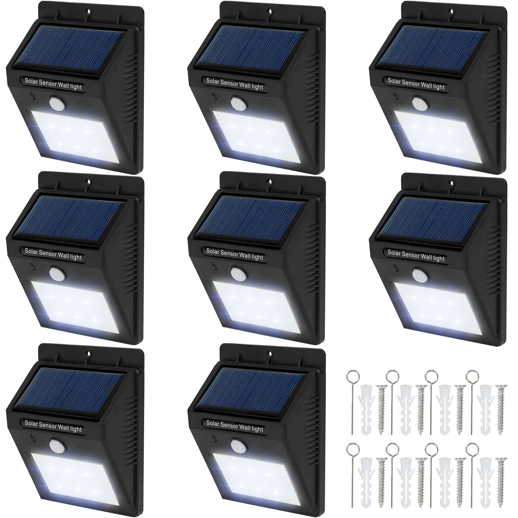 tectake 8 x LED Solar tuinverlichting wandlamp bewegingsdetector - zwart