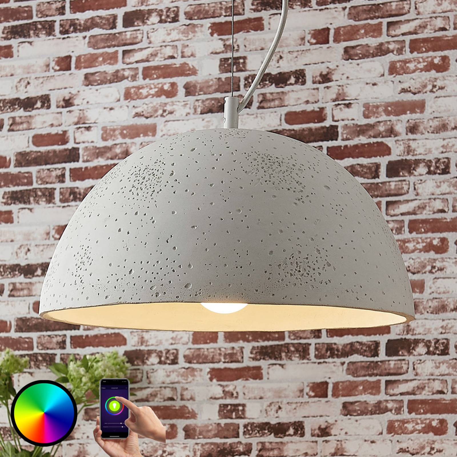 Lindby Lindy Smart pendellampe Carolle i betong, RGB-LED