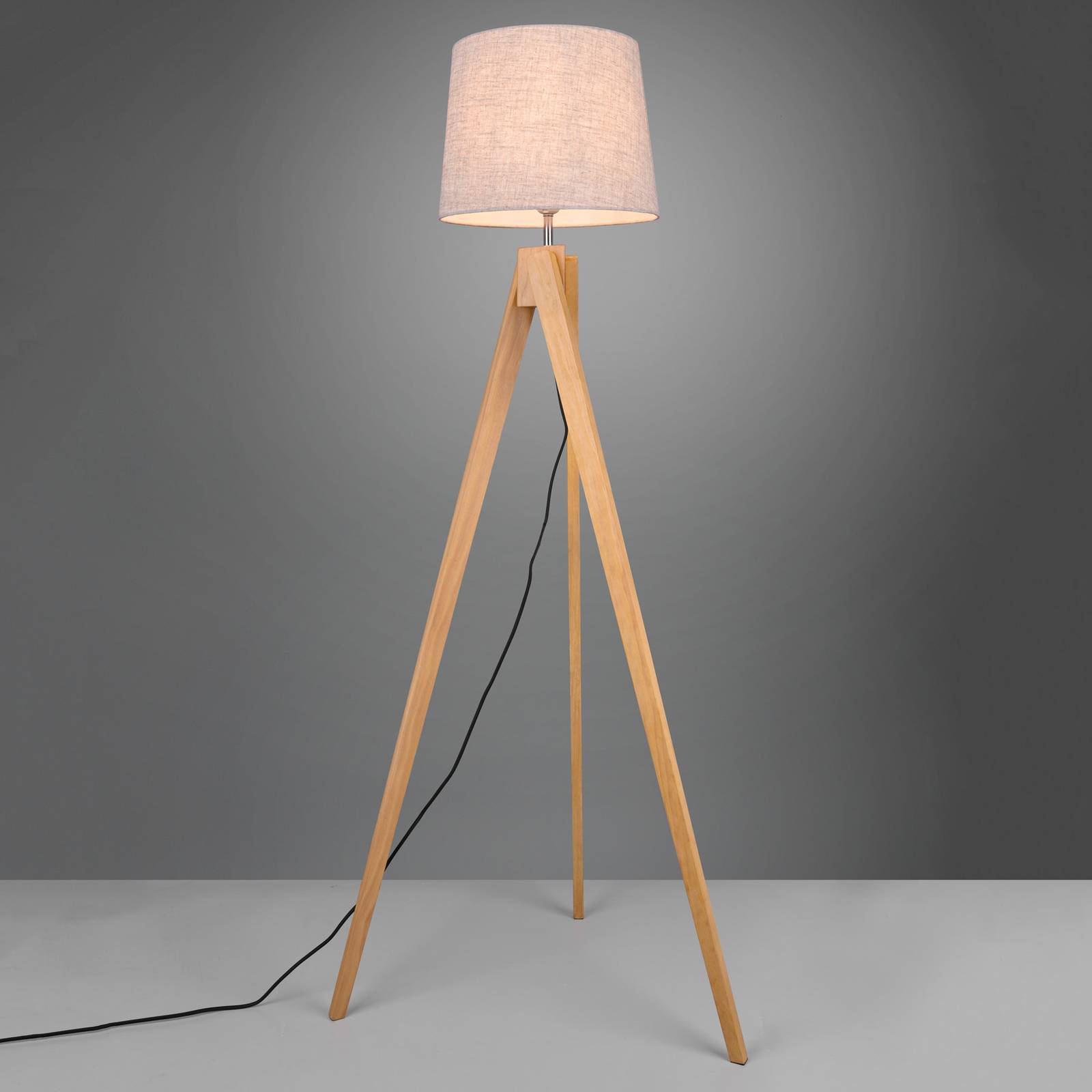 Lindby Delara tripod-gulvlampe med stoffskjerm