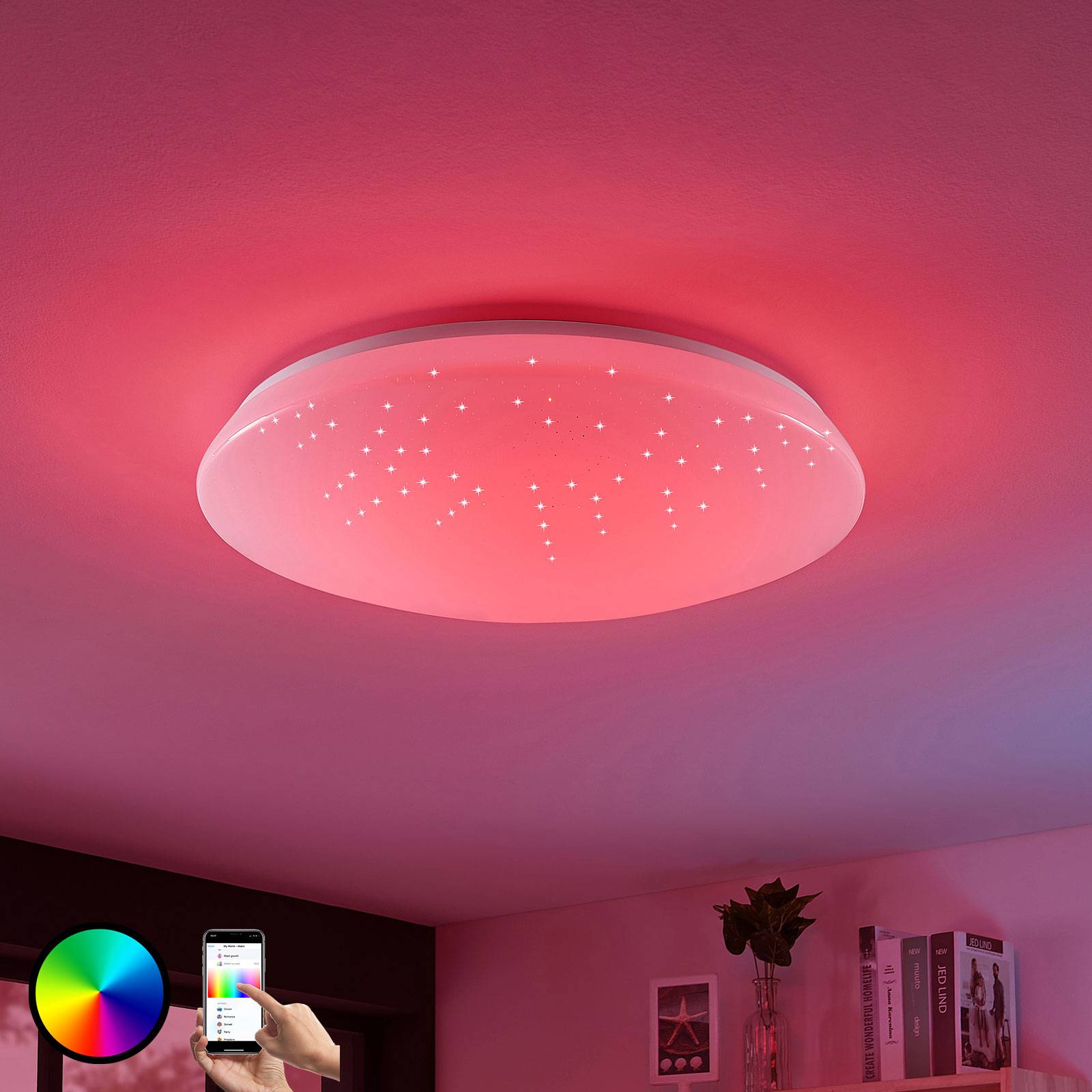 Lucande LED-taklampe Jelka, WiZ, RGBW-fargeveksel, rund