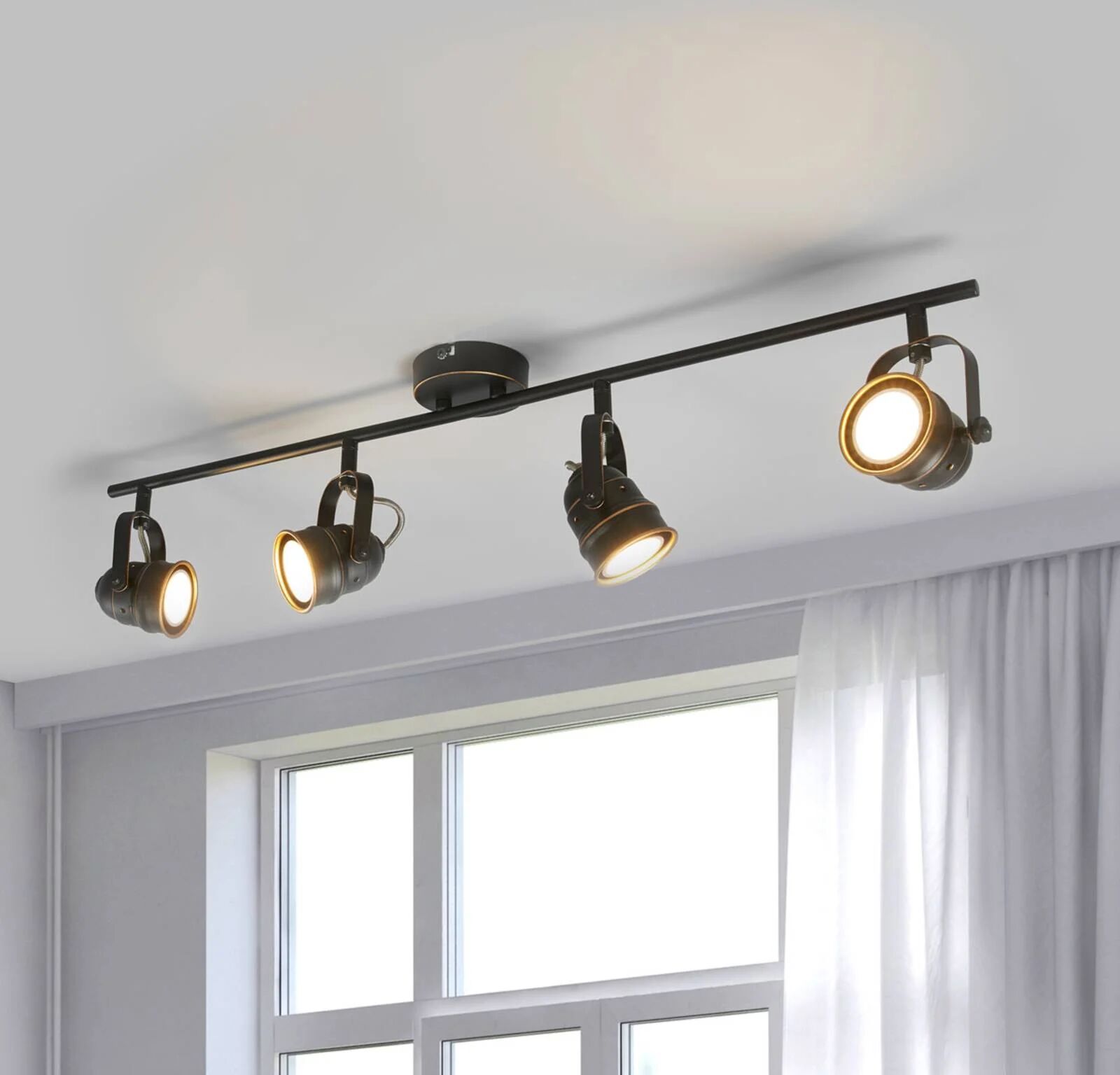 Lindby LED-taklampe Leonor, svart-gull, fire lys