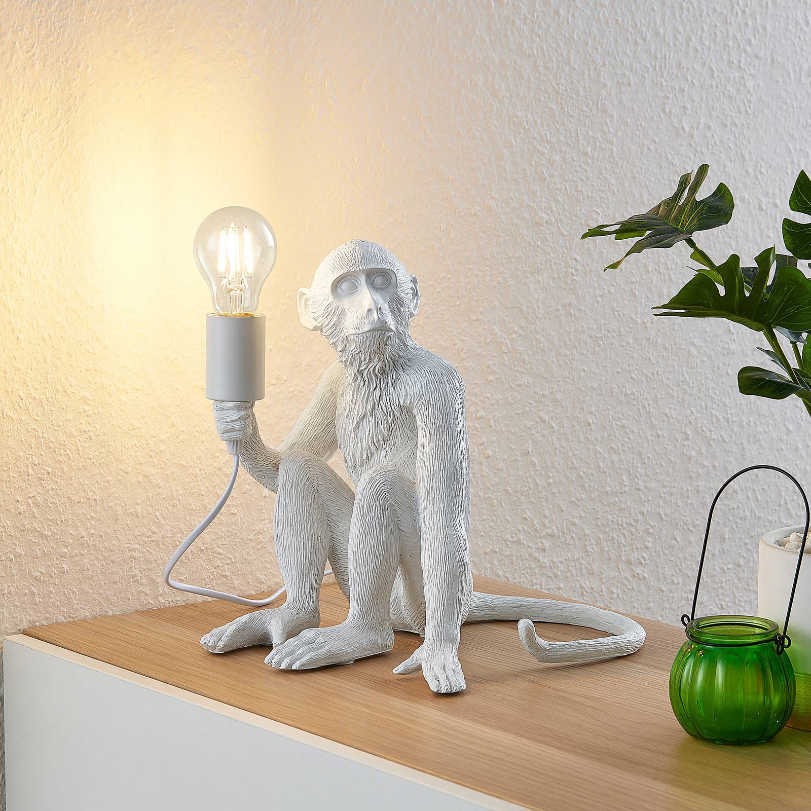 Lindby Monki bordlampe i apeform, hvit