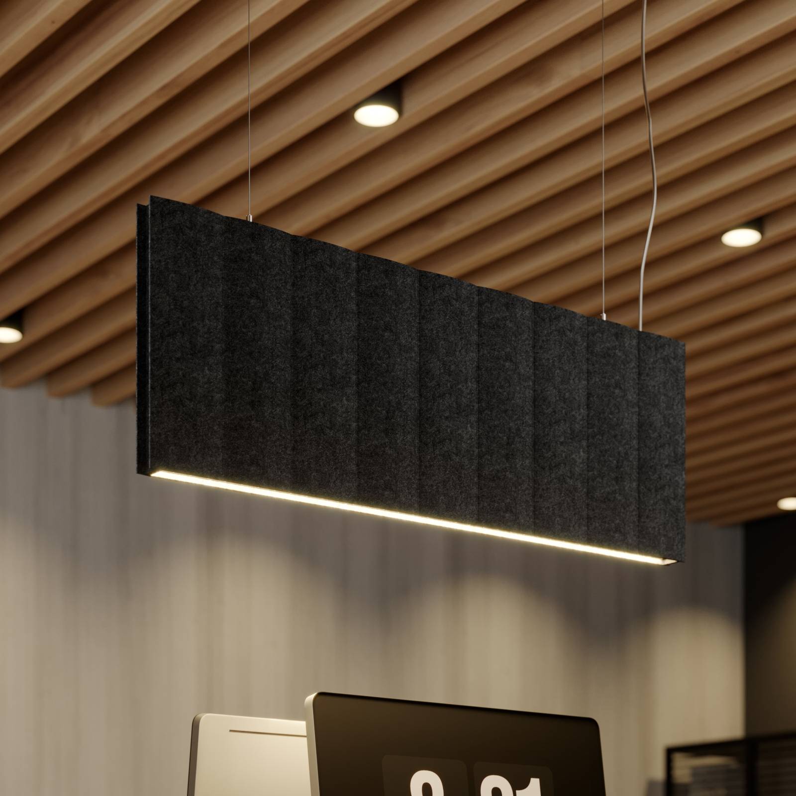 Arcchio Form LED-pendellampe til kontor, grå filt