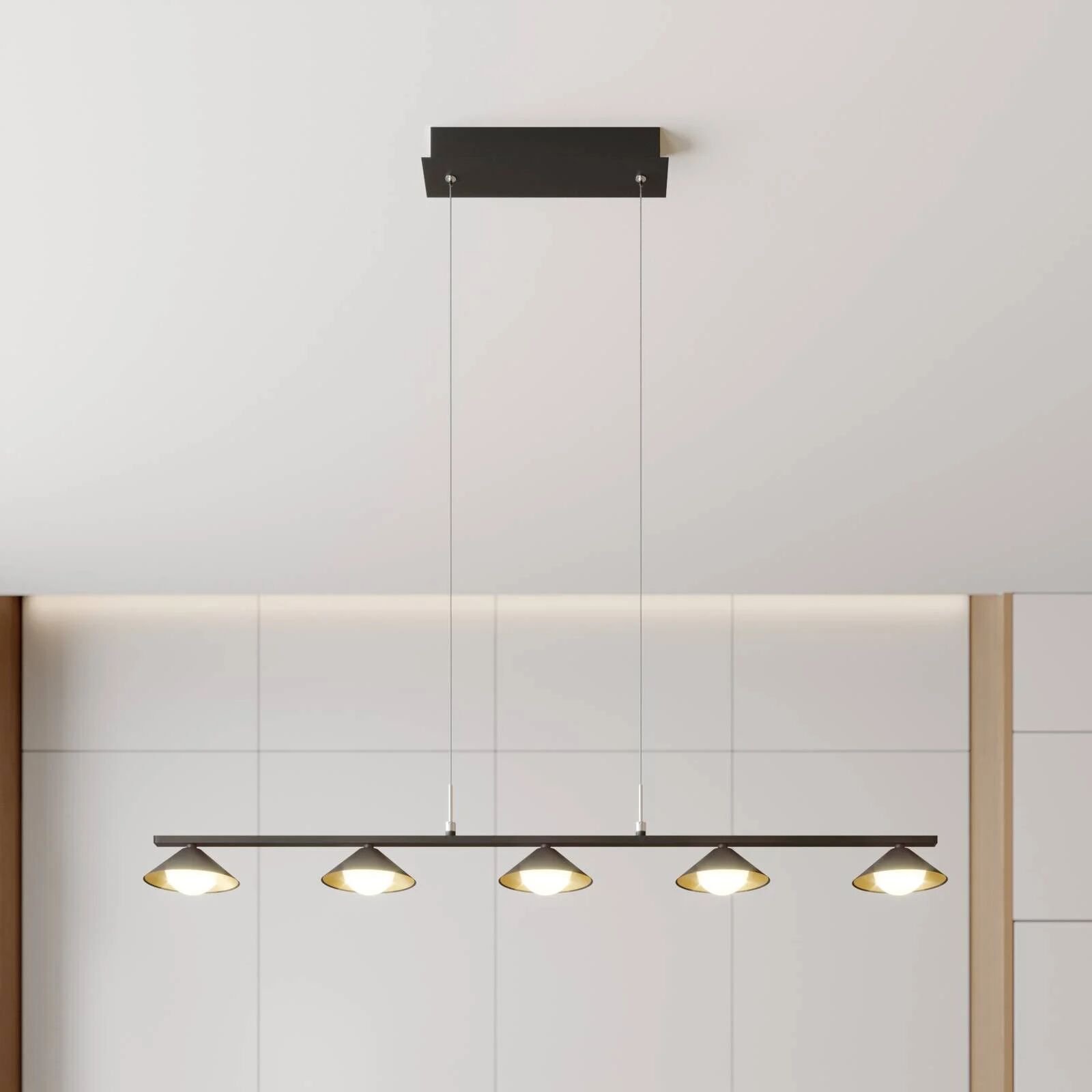 Lucande Kianos LED-hengelampe, svart, 5 lyskilder