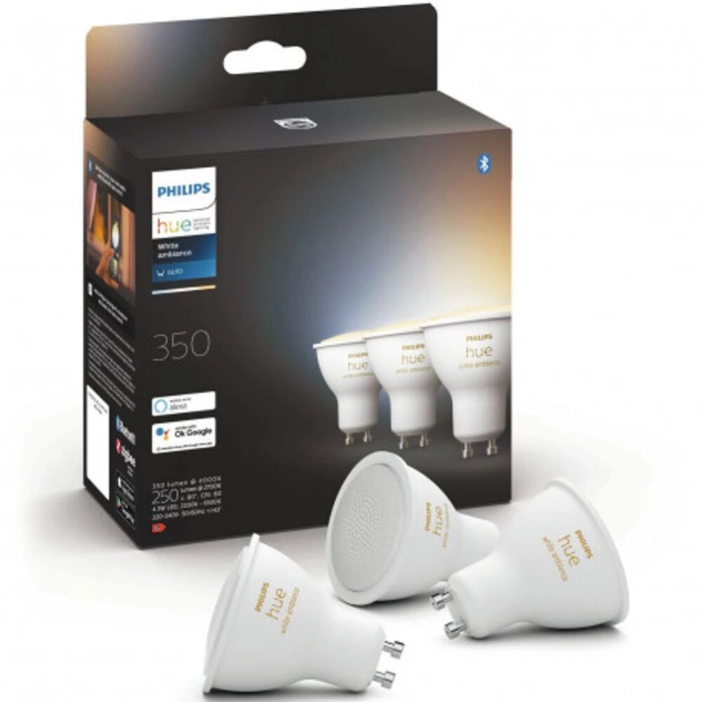Philips Hue White Ambiance 4.3W Bluetooth GU10 Pære 3pcs. - Philips Hue  16 Mill Farger  50 mm