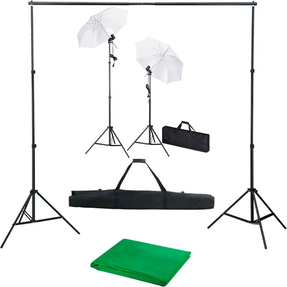 vidaXL Fotostudiosett med bakgrunn, lamper og parasoller