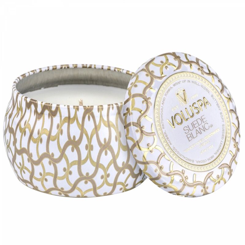 Voluspa Suede Blanc Mini Tin Candle 25h