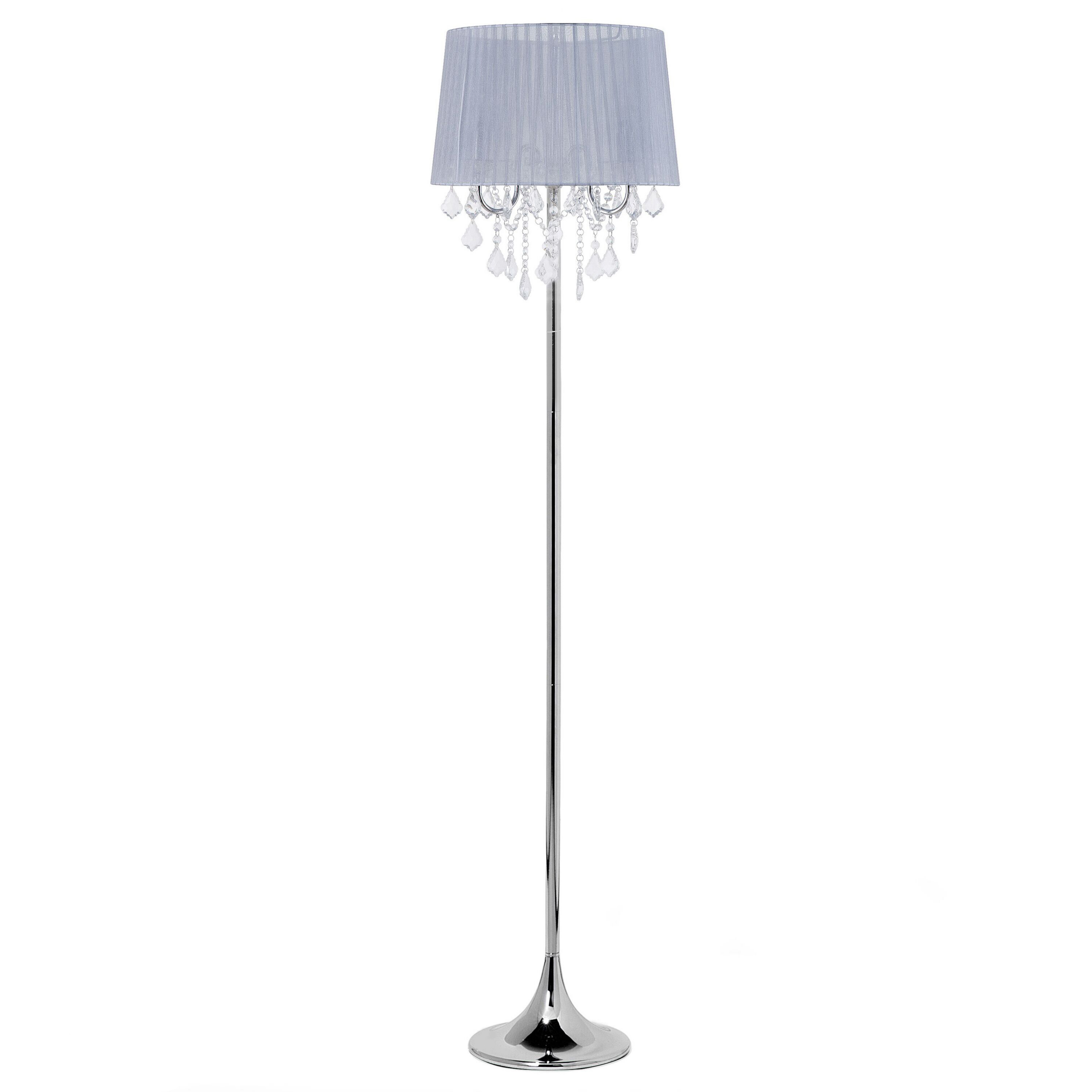 Beliani Candeeiro de pé cinzento claro casquilhos para 3 lâmpadas abajur de tecido com cristal estilo glam