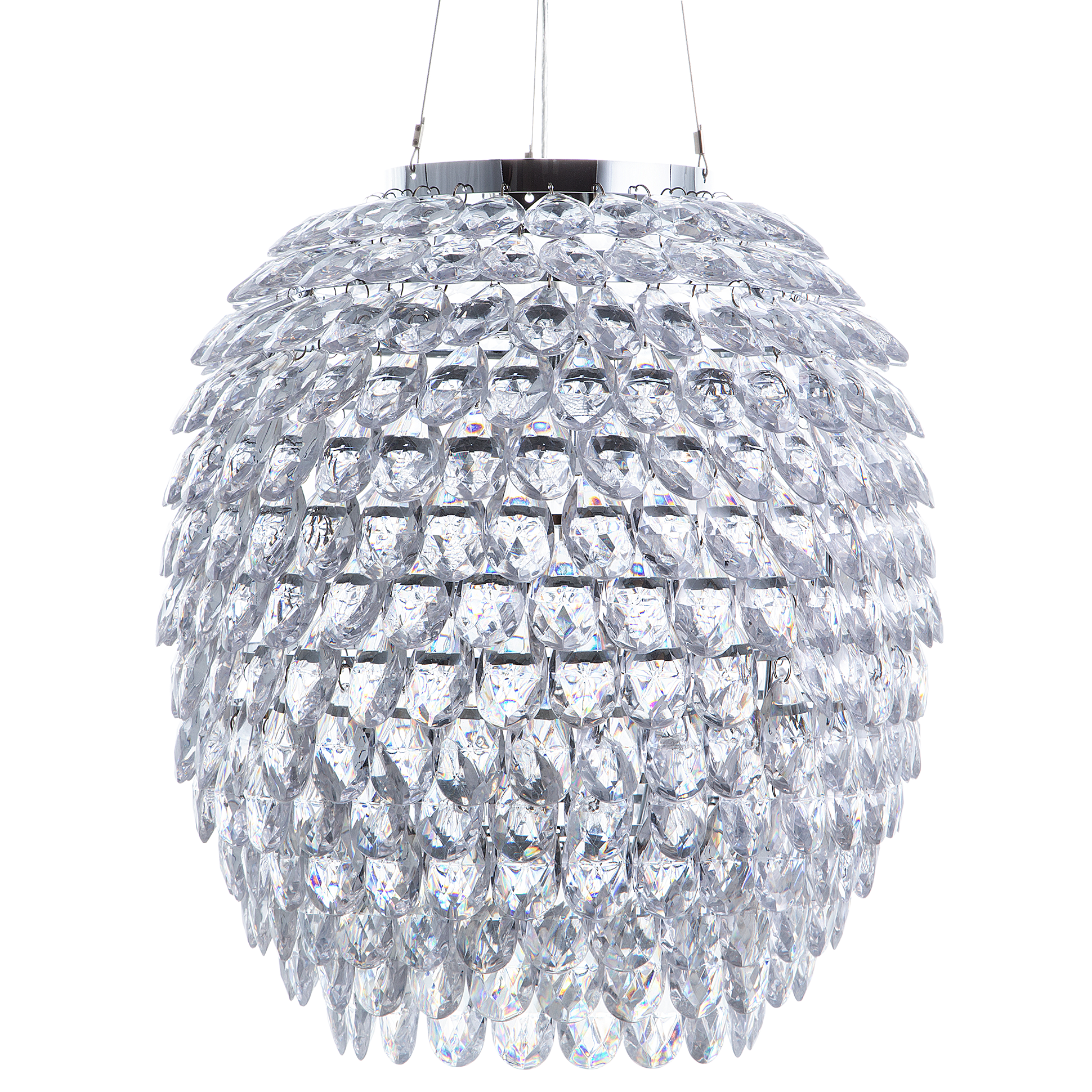 Beliani Candeeiro de teto em metal prateado e cristal de vidro acrílico 110 cm iluminação ambiente estilo glam